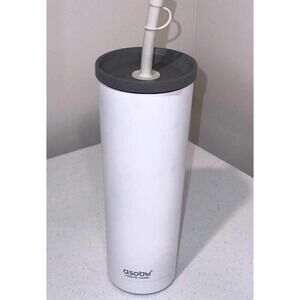Asobu White Insulated Stainless Steel Tumbler W/ Straw 20 Oz